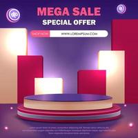 Mega sale special offer. Colorful discount sale podium. Special offer composition. Vector illustration