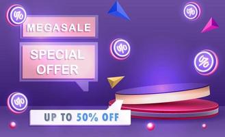 Mega sale special offer. Colorful discount sale podium. Special offer composition. Vector illustration
