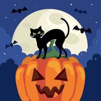 gato de halloween en calabaza vector