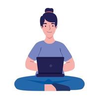 woman seated using laptop vector