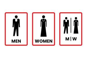 Set toilet signs with red border base color and text inscription on isolated background vector