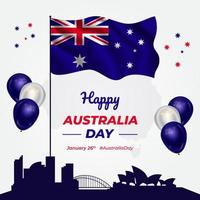 Happy Australia Day January 26th waving flag and balloon illustration background design vector