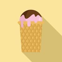 icono de helado de gofre, tipo plano vector