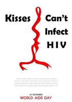 Red ribbon in human kissing shape with slogan and wording of world AIDS day, example texts on white background. World AIDS day poster's campaign in vector design.