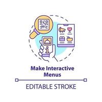 Make interactive menus concept icon. Way of making restaurant special abstract idea thin line illustration. Digital menu. Isolated outline drawing. Editable stroke. vector