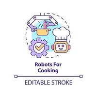 Robots for cooking concept icon. Successful restaurant business abstract idea thin line illustration. Kitchen automation. Isolated outline drawing. Editable stroke. vector