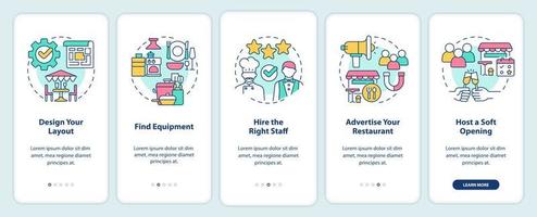 Opening restaurant checklist onboarding mobile app screen. Walkthrough 5 steps editable graphic instructions with linear concepts. UI, UX, GUI template. vector