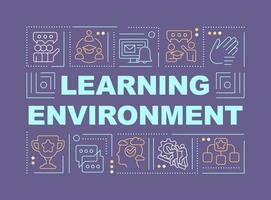 Learning environment word concepts purple banner. Education. Infographics with editable icons on color background. Isolated typography. Vector illustration with text.