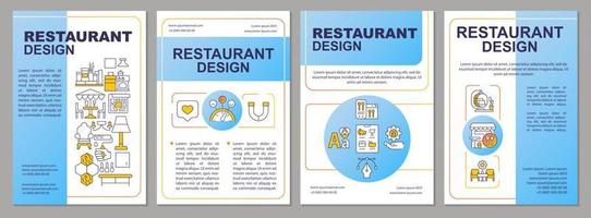 plantilla de folleto azul de diseño de interiores de restaurante. pequeños negocios. diseño de folletos con iconos lineales. 4 diseños vectoriales editables para presentación, informes anuales. vector