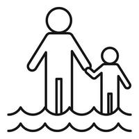 Family after flood icon, outline style vector