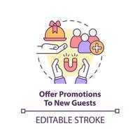Offer promotions to new guests concept icon. Restaurant marketing abstract idea thin line illustration. Special discount. Isolated outline drawing. Editable stroke. vector