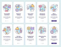 Planning restaurant business onboarding mobile app screen set. Walkthrough 5 steps editable graphic instructions with linear concepts. UI, UX, GUI template. vector
