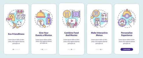 Creative restaurant ideas onboarding mobile app screen. Walkthrough 5 steps editable graphic instructions with linear concepts. UI, UX, GUI template. vector