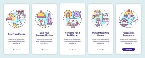 Creative restaurant ideas onboarding mobile app screen. Walkthrough 5 steps editable graphic instructions with linear concepts. UI, UX, GUI template. vector