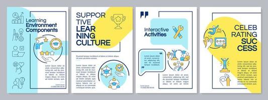 Learning environment blue and yellow brochure template. Leaflet design with linear icons. Editable 4 vector layouts for presentation, annual reports.