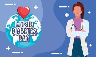 diabetes day lettering with female doctor vector
