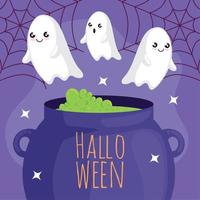 halloween lettering with ghosts vector