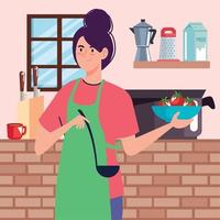 woman cooking with tomatoes vector