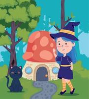 halloween witch with cat vector