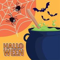 halloween lettering with cauldron vector