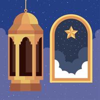 muslim culture lamp with star vector