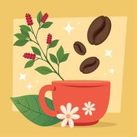coffee cup and toast grains vector