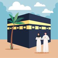 muslim culture couple with mecca vector