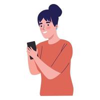 mujer usando un dispositivo de teléfono inteligente vector