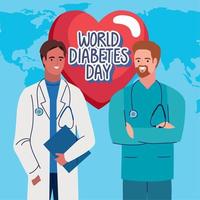letras del día de la diabetes con médicos vector