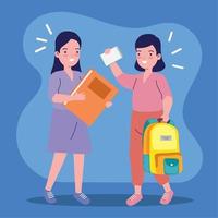 little students girls back to school vector