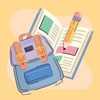 mochila y libro con lápiz vector