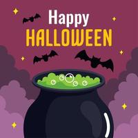 happy halloween lettering with cauldron vector