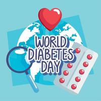 diabetes day lettering with magnifying glass vector