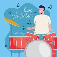 live music lettering with drummer vector