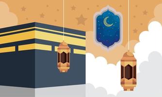 muslim culture lanterns with clouds vector