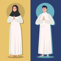 pareja de cultura musulmana rezando vector