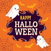 happy halloween lettering with ghosts vector