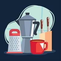 kettle and kitchen utensils vector