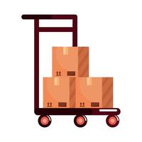 delivery cart with carton boxes vector