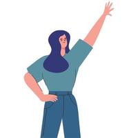 woman celebrating with hand up vector