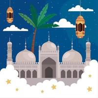 muslim culture mosque with lamps vector