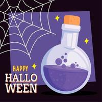 happy halloween lettering with potion vector