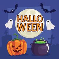 halloween lettering with fullmoon vector