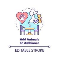Add animals to ambiance concept icon. Unique restaurant business abstract idea thin line illustration. Boost mental health. Isolated outline drawing. Editable stroke. vector