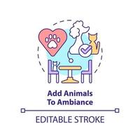 Add animals to ambiance concept icon. Unique restaurant business abstract idea thin line illustration. Boost mental health. Isolated outline drawing. Editable stroke. vector