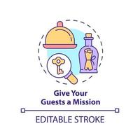 Give guests mission concept icon. Unusual dining experience abstract idea thin line illustration. Puzzle solving activity. Isolated outline drawing. Editable stroke. vector