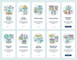 Trend restaurant business approaches onboarding mobile app screen set. Walkthrough 5 steps editable graphic instructions with linear concepts. UI, UX, GUI template. vector