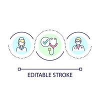 Qualified doctors and nurses loop concept icon. Trained medical professionals abstract idea thin line illustration. High skilled workers. Isolated outline drawing. Editable stroke. vector