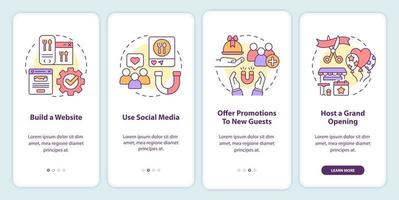 Advertising restaurant onboarding mobile app screen. Use social media walkthrough 4 steps editable graphic instructions with linear concepts. UI, UX, GUI template. vector