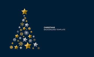 Abstract Christmas tree made from stars and snowflakes on dark blue background have blank space. Luxury christmas greeting card. vector